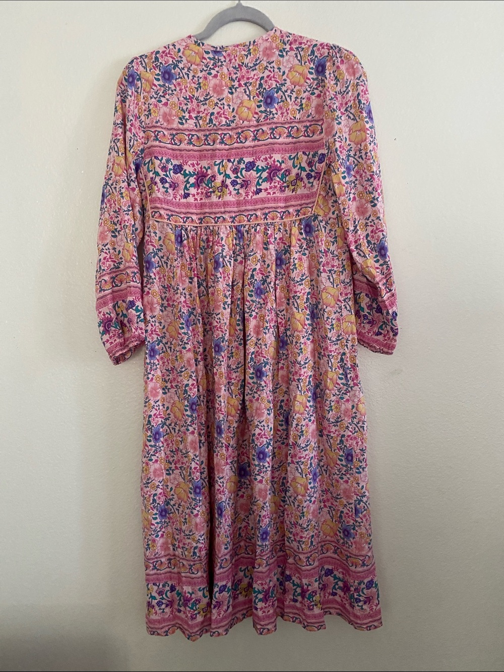 R VIVIMOS Bohemian Pink Floral Tie-Front Midi Dress. Size S - Picture 5 of 9
